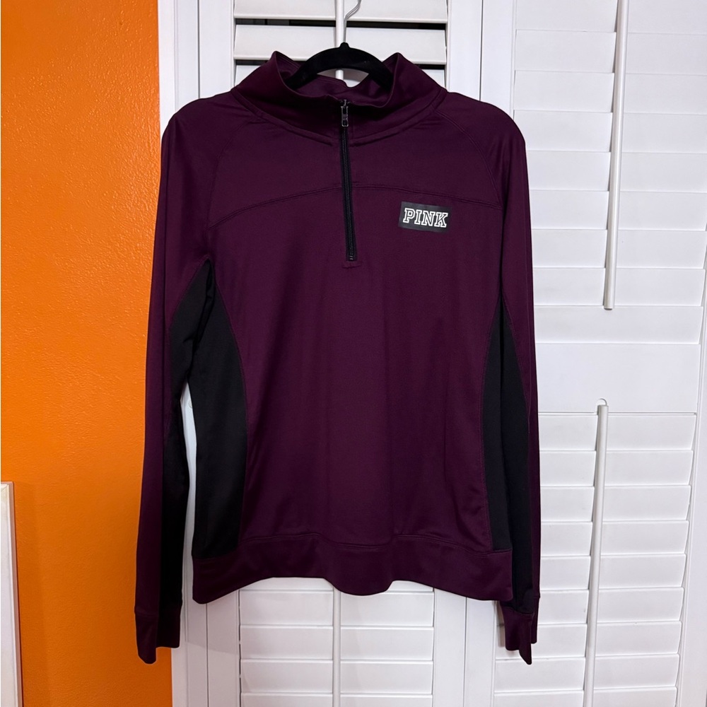 PINK Maroon and Black Quarter-Zip Pullover